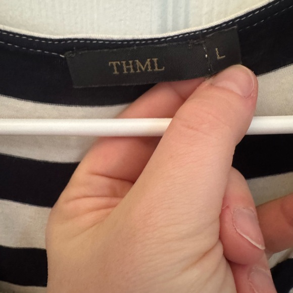 THML Navy and White Striped Maxi Dress with Yellow Floral Detail - Picture 4 of 7